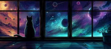 Cosmic Window Cat Mouse Pad – XL 90cm Lo-Fi Galaxy Desk Mat for Dreamers & Creators