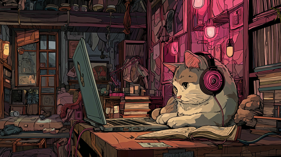Lo-fi Cat Vibes XXL Mouse Pad (90cm) – Pink Glow, 4mm Comfort Edition