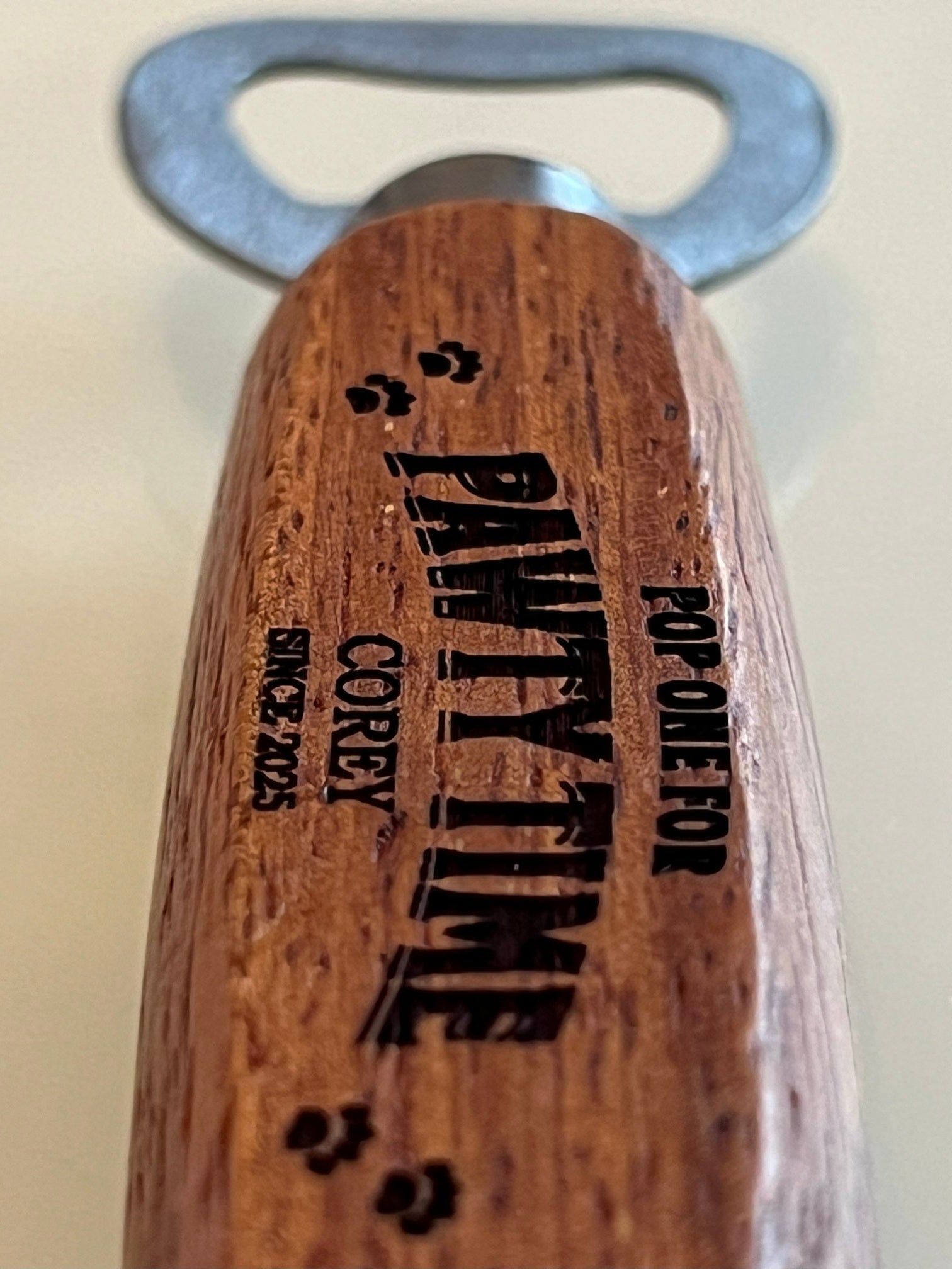 Pop One for Pawty Time – Funny Pet Bottle Opener with Name & Paw Prints