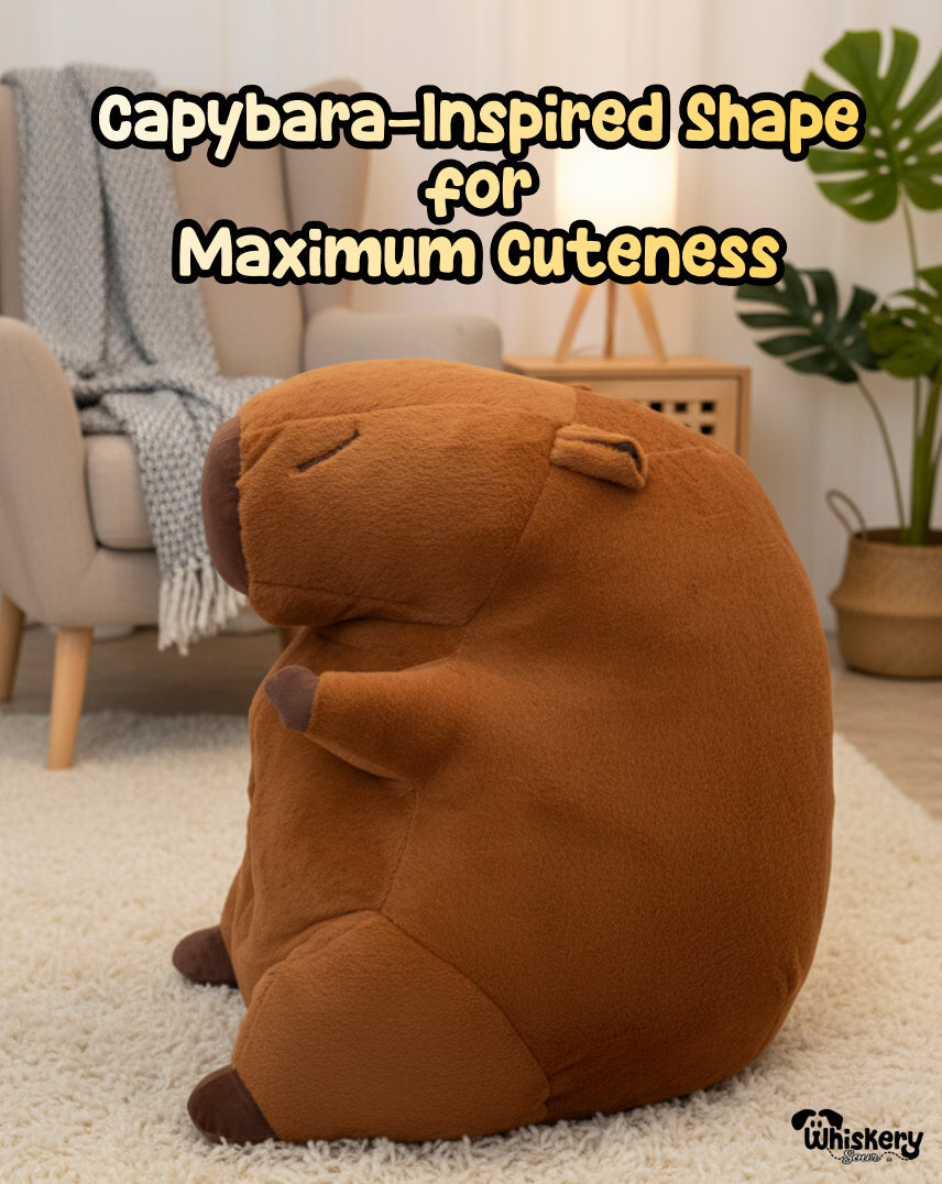 Personalised Capybara Cat House | Structured Cat Bed That Keeps Its Shape – Beige PU Name Tag