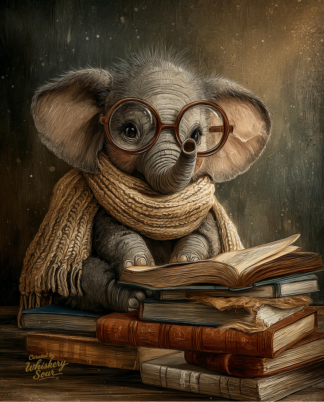 Professor Trunk mini mouse pad — an elephant in spectacles reading a book, 260x210mm desk mat by Whiskery Sour