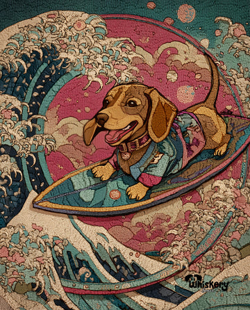 Sew Surreal mini mouse pad — an embroidery-style textured dog, 260x210mm desk mat by Whiskery Sour