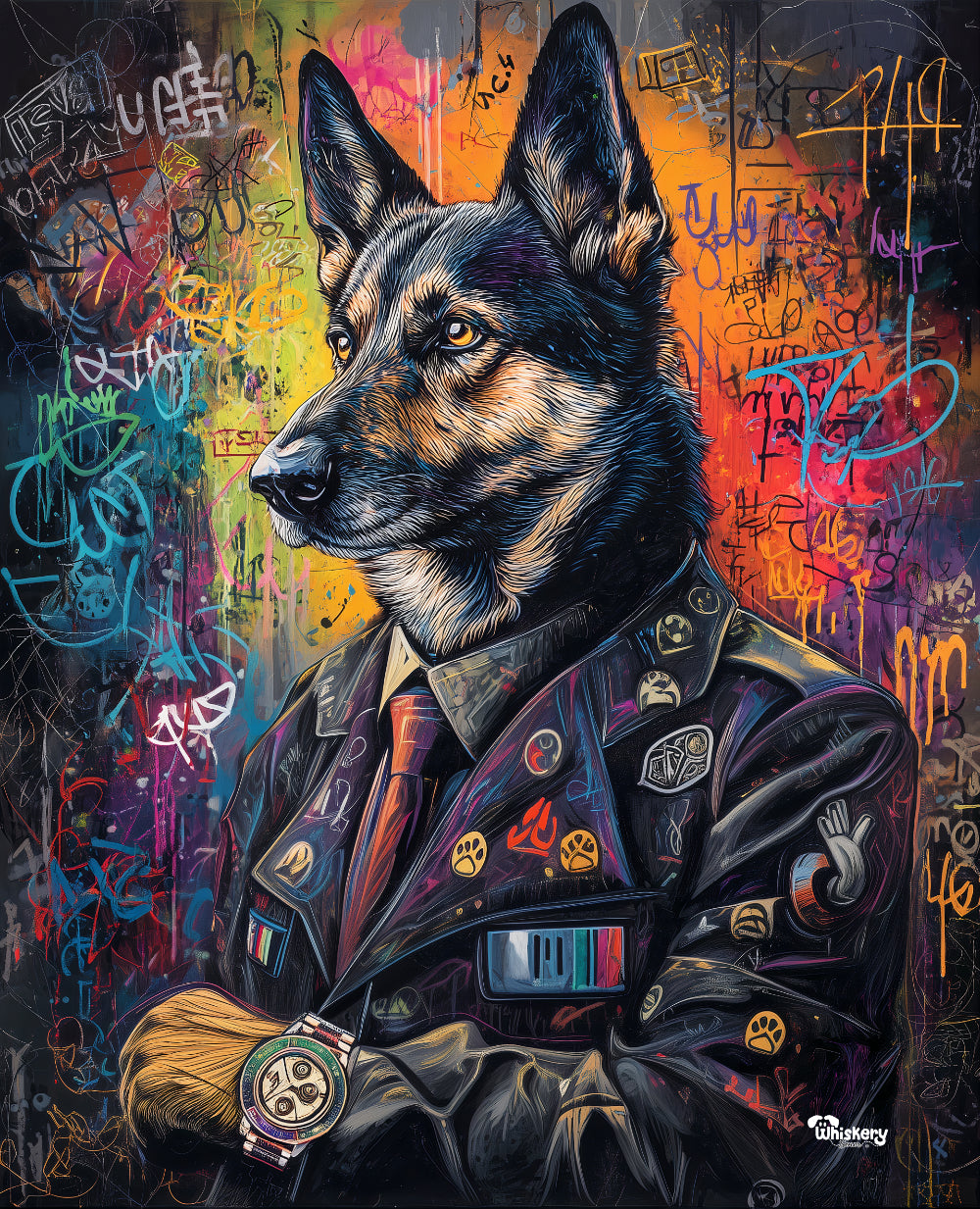 Street Command mini mouse pad — a graffiti-style general dog, 260x210mm desk mat by Whiskery Sour