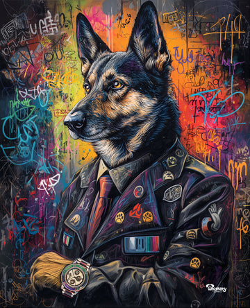 Street Command mini mouse pad — a graffiti-style general dog, 260x210mm desk mat by Whiskery Sour
