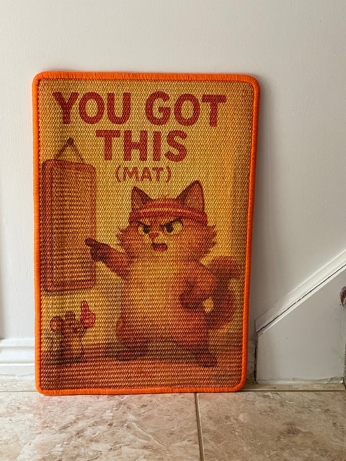 “You Got This” mat – woven detail of cat with mirror