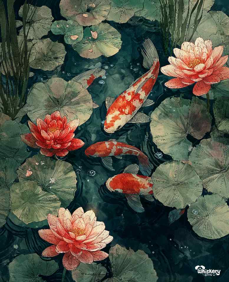 Koi mini mouse pad — bright koi fish in dark water, 260x210mm desk mat by Whiskery Sour