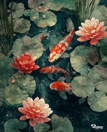 Koi mini mouse pad — bright koi fish in dark water, 260x210mm desk mat by Whiskery Sour
