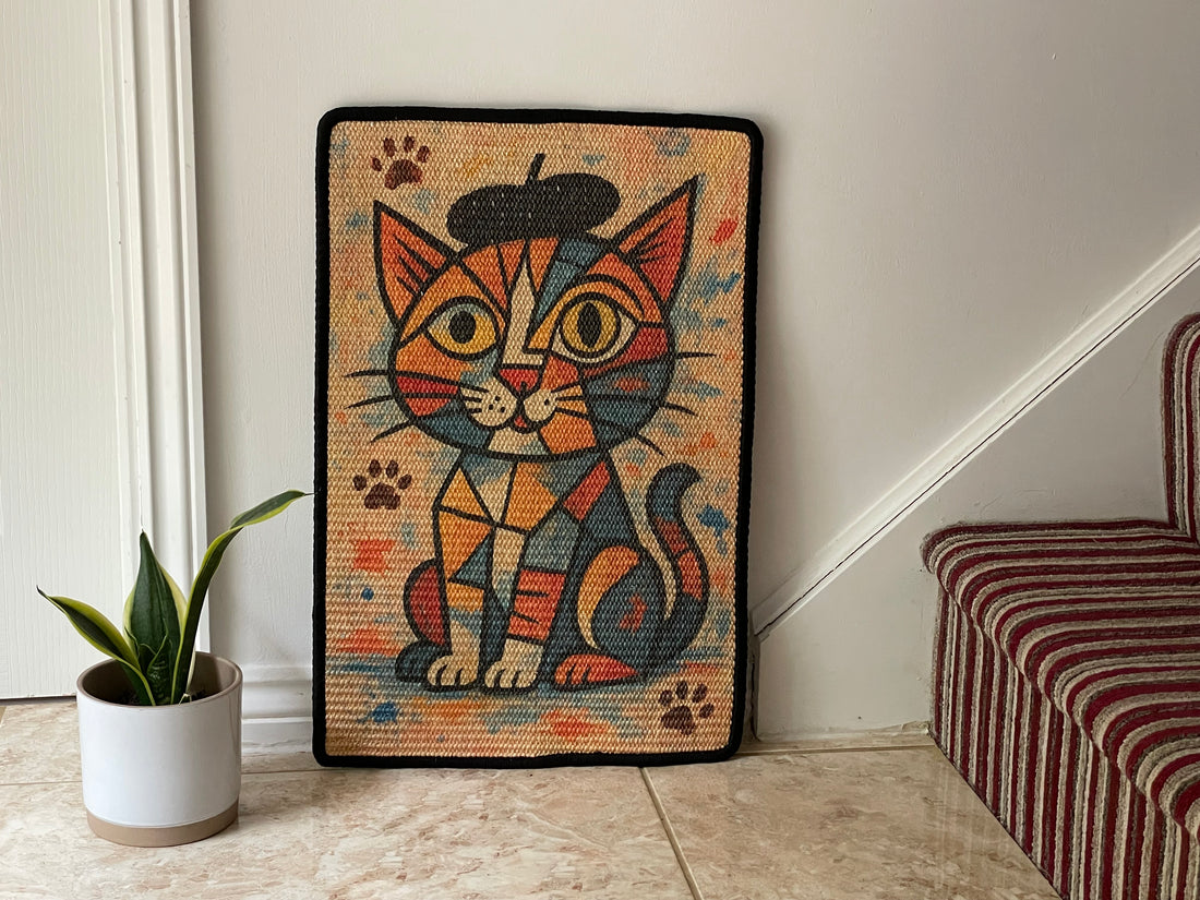Starry Cat Night mat – woven texture and Van Gogh-inspired design