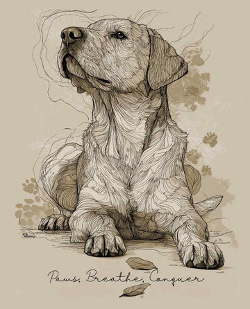 Zen Pup Paws Breathe Conquer mini mouse pad — a sketched labrador with a calming motto, 260x210mm desk mat by Whiskery Sour