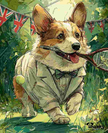 Game Set Fetch Wimbledon mini mouse pad — a tennis-playing dog, 260x210mm desk mat by Whiskery Sour