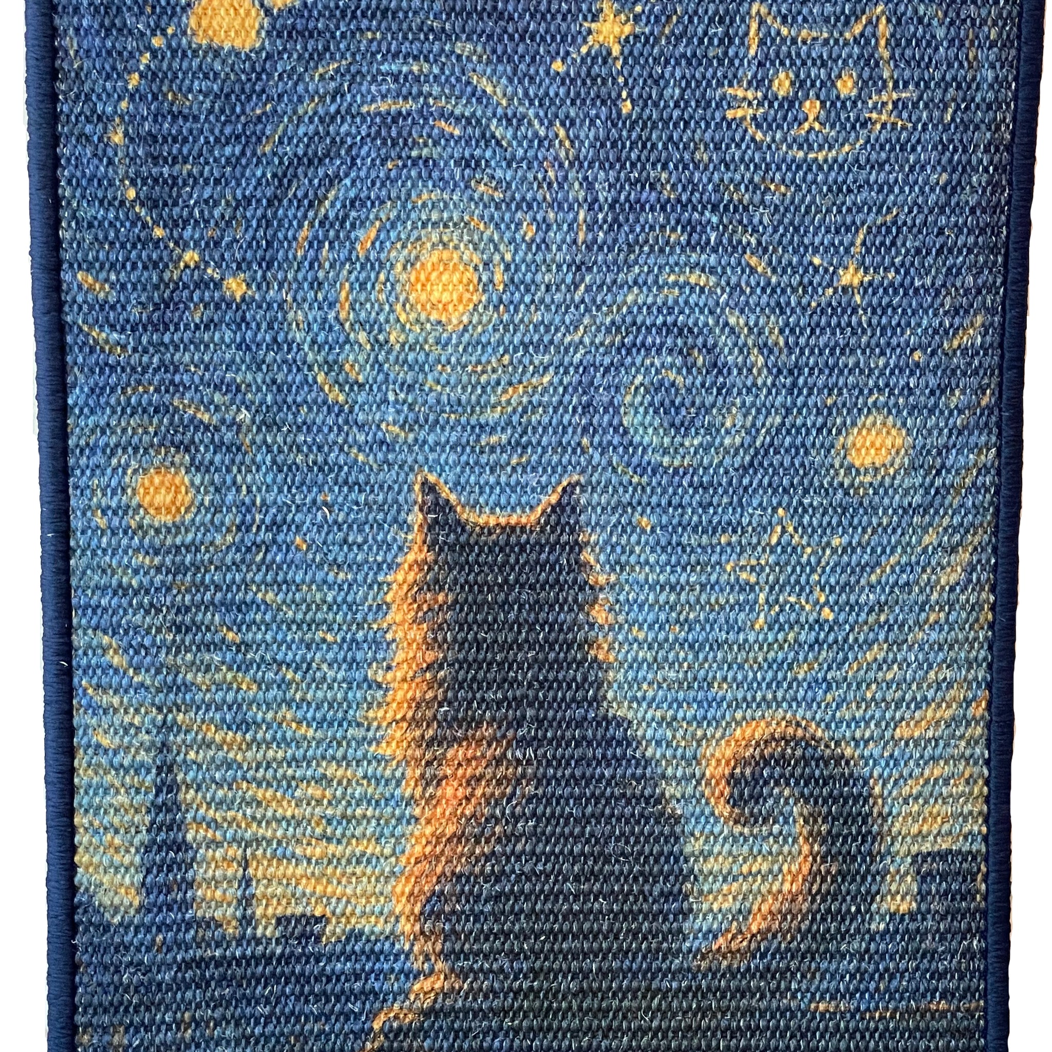 Starry Cat Night mat – woven texture and Van Gogh-inspired design
