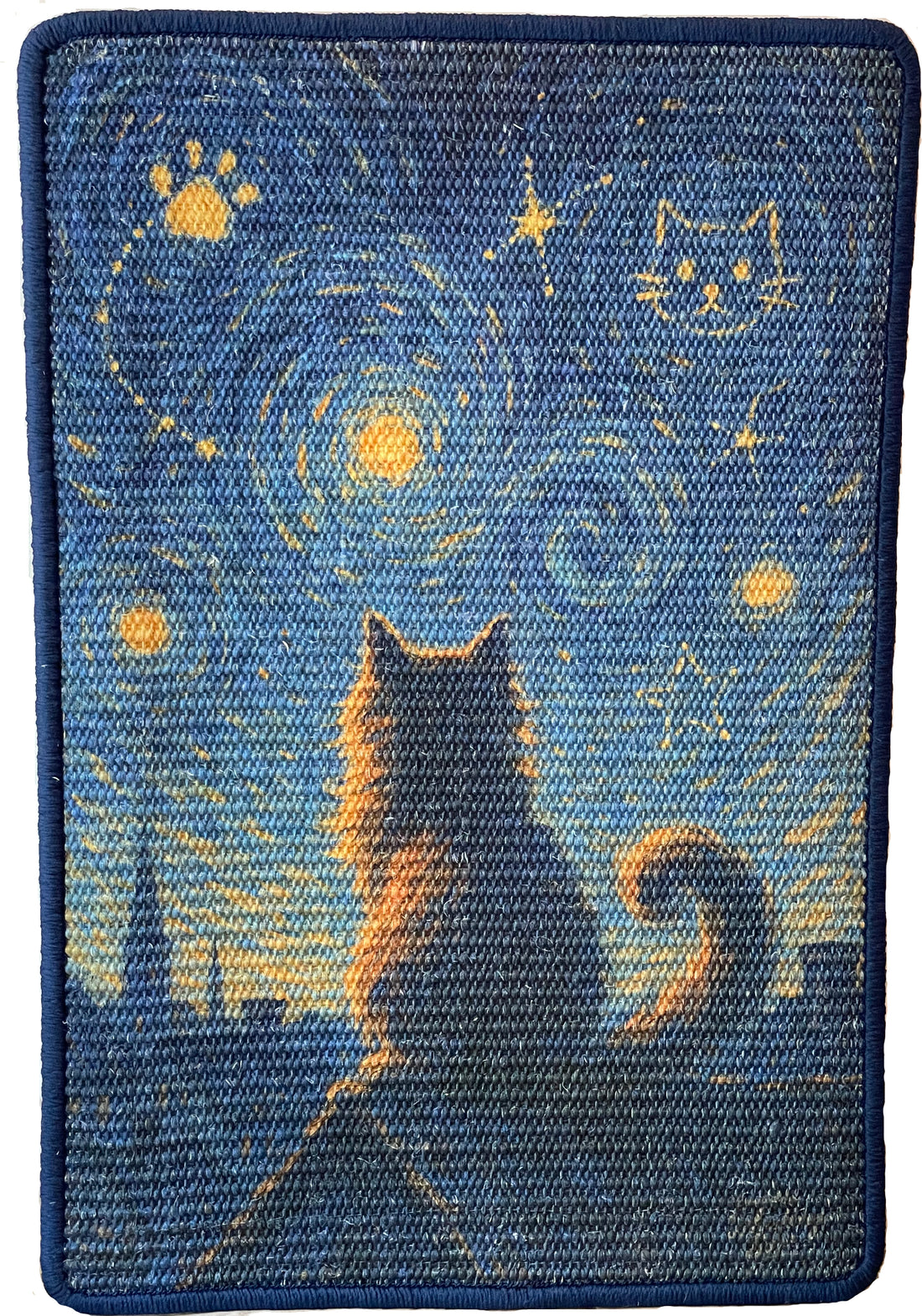 Starry Cat Night mat – woven texture and Van Gogh-inspired design