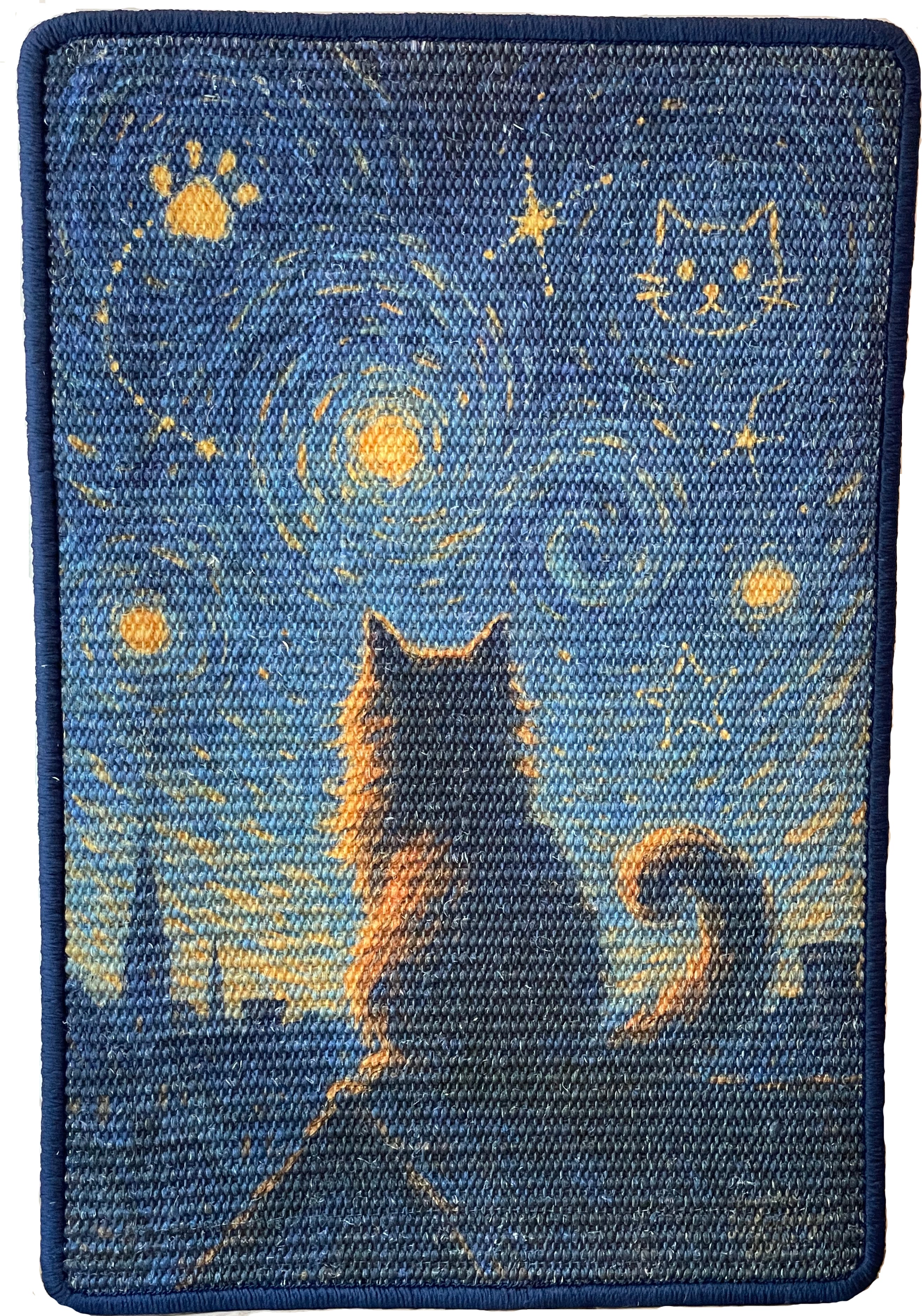 Starry Cat Night mat – woven texture and Van Gogh-inspired design