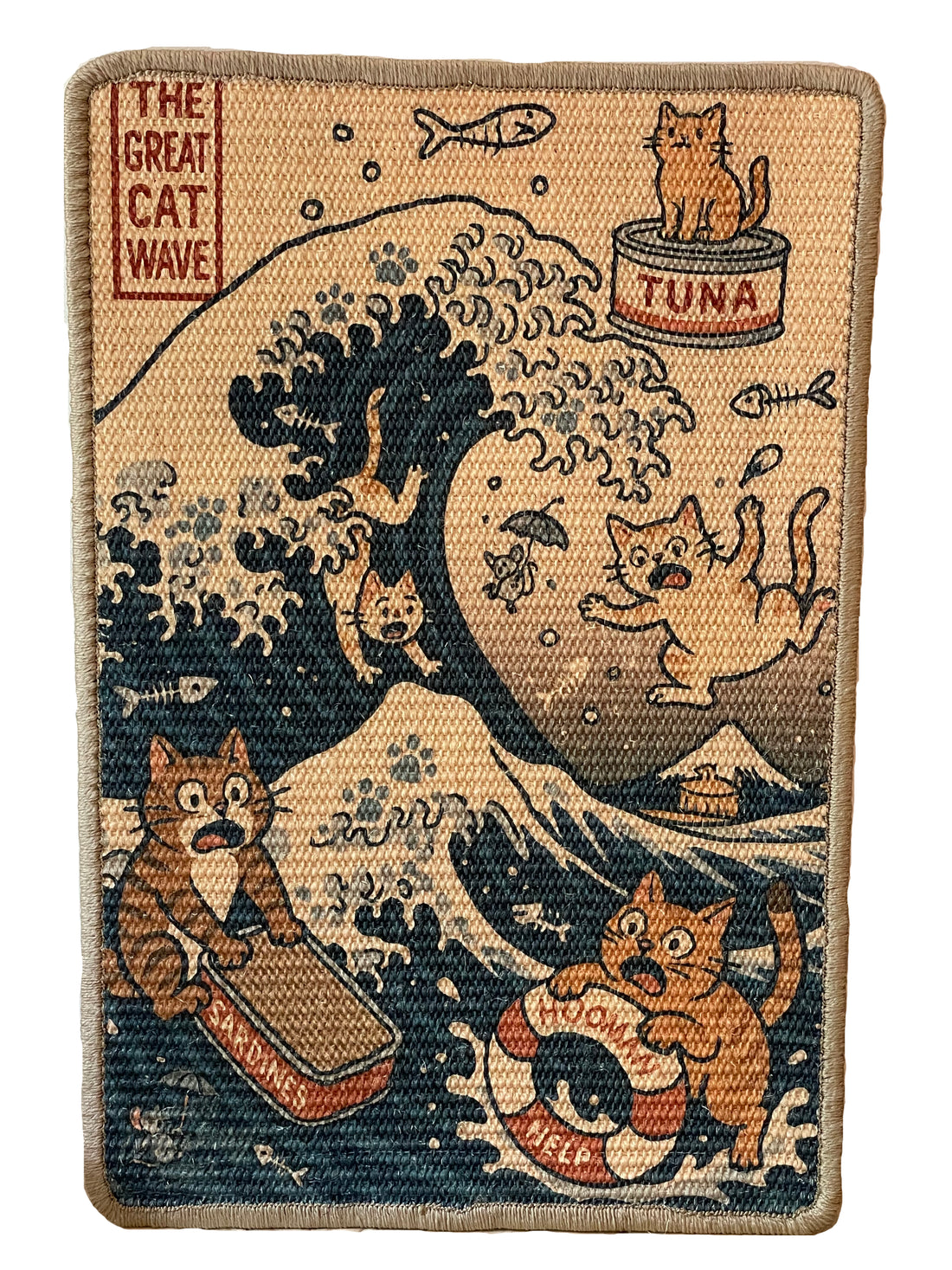 The Great Cat Wave sisal scratching mat – cats in stormy sea, 60×40 cm