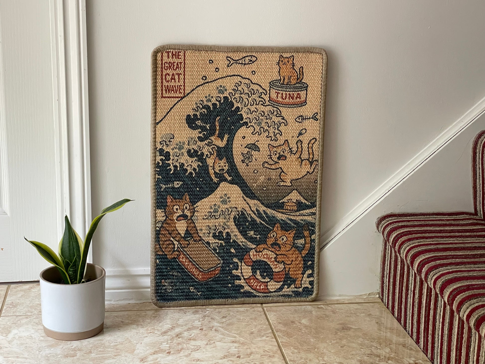 Great Cat Wave mat – woven detail of Hokusai-inspired cat wave