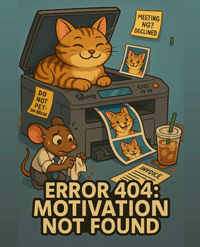 Error 404 Mini Mouse Pad — Motivation Not Found Funny Office Cat Desk Mat 260×210mm | Whiskery Sour