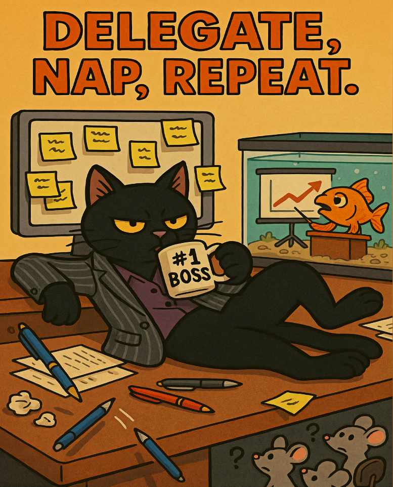 Delegate Nap Repeat Mini Mouse Pad — Funny CEO Cat Office Desk Mat 260×210mm | Whiskery Sour