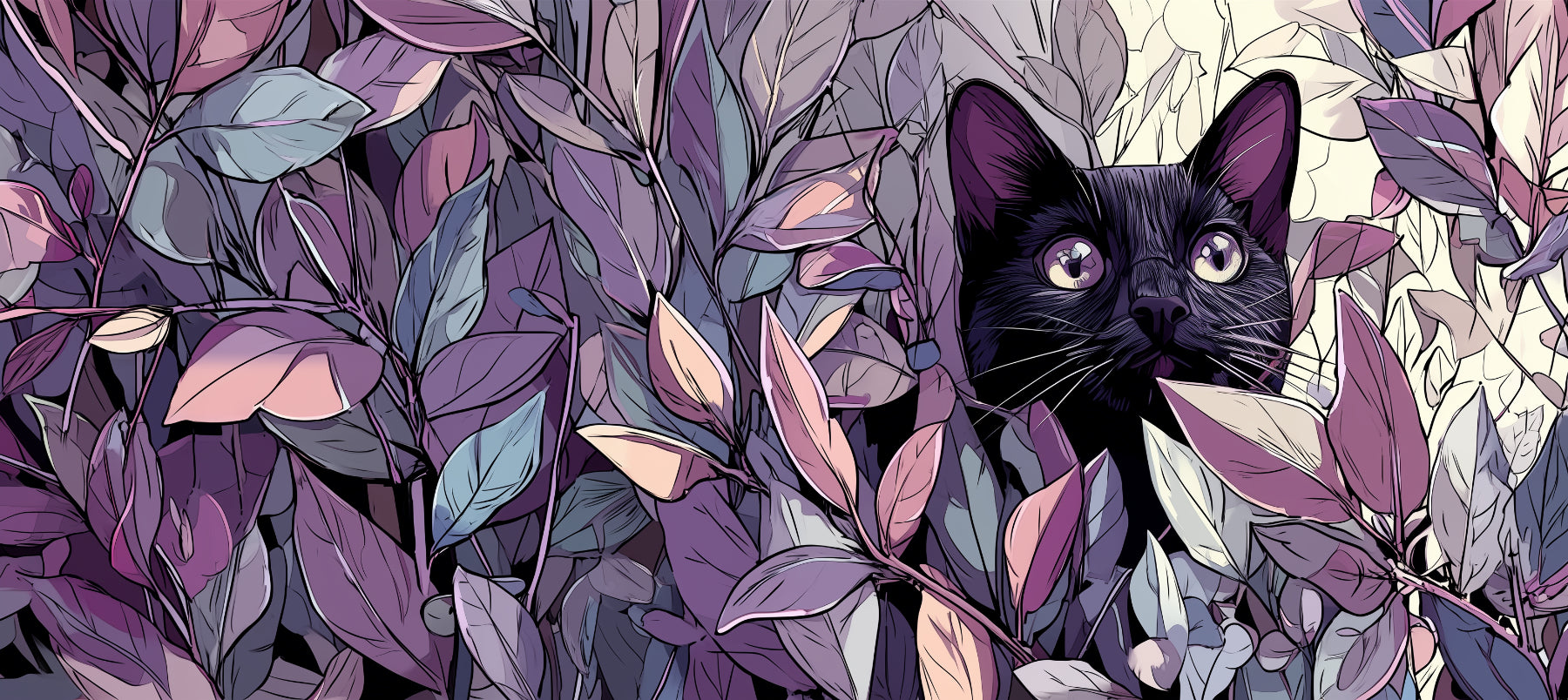 Hidden Cat in Lavender Leaves Mouse Pad – XL 90cm Lo-Fi Botanical Desk Mat for Cat Lovers