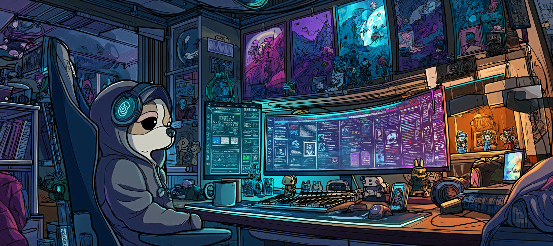 Hoodie Dog Stream Setup – Cozy Gamer Mouse Pad for Creators, Coders & Lo-Fi Lovers