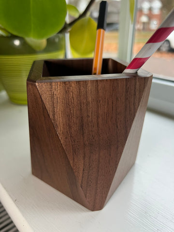 Personalised Wooden Pen Holder Solid Wood Desk Organizer, Laser Engraved Name or Logo, Minimalist Gift for Office or Home