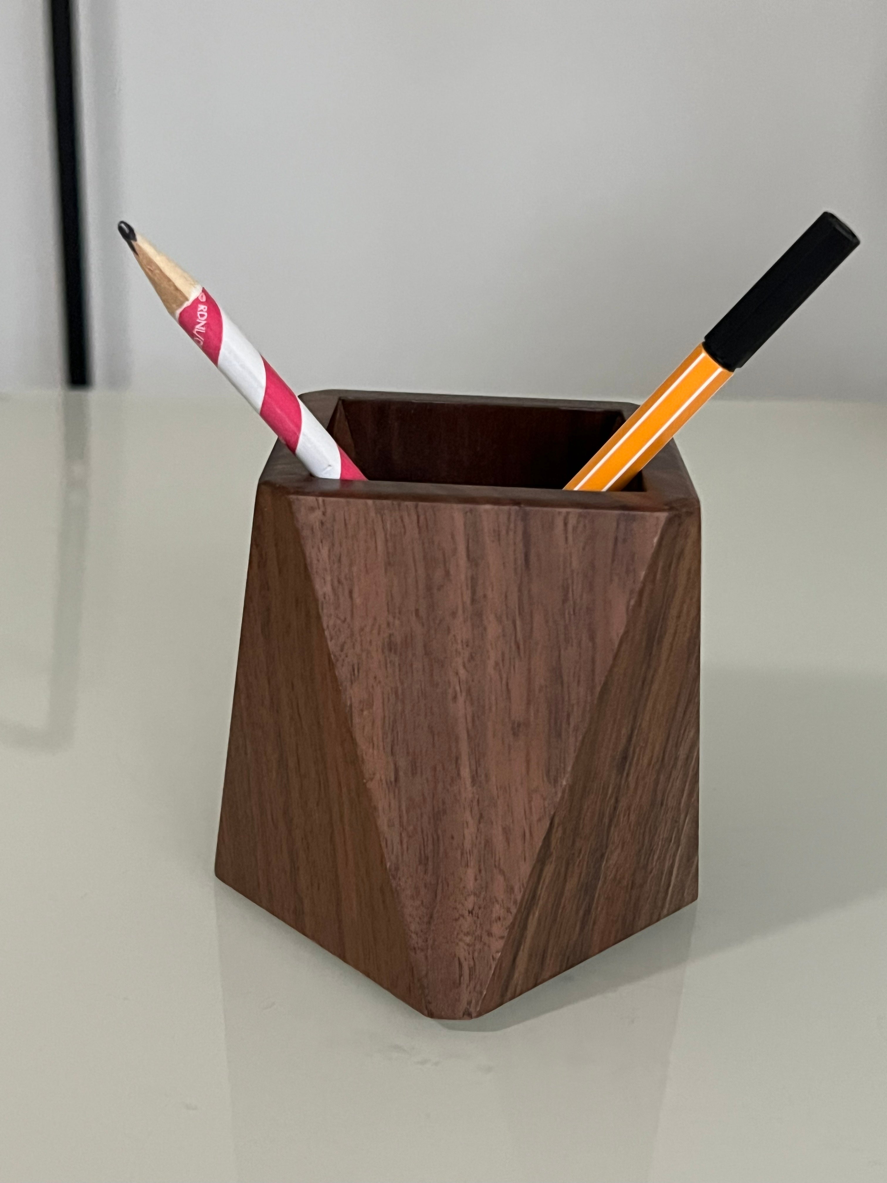 Personalised Wooden Pen Holder Solid Wood Desk Organizer, Laser Engraved Name or Logo, Minimalist Gift for Office or Home