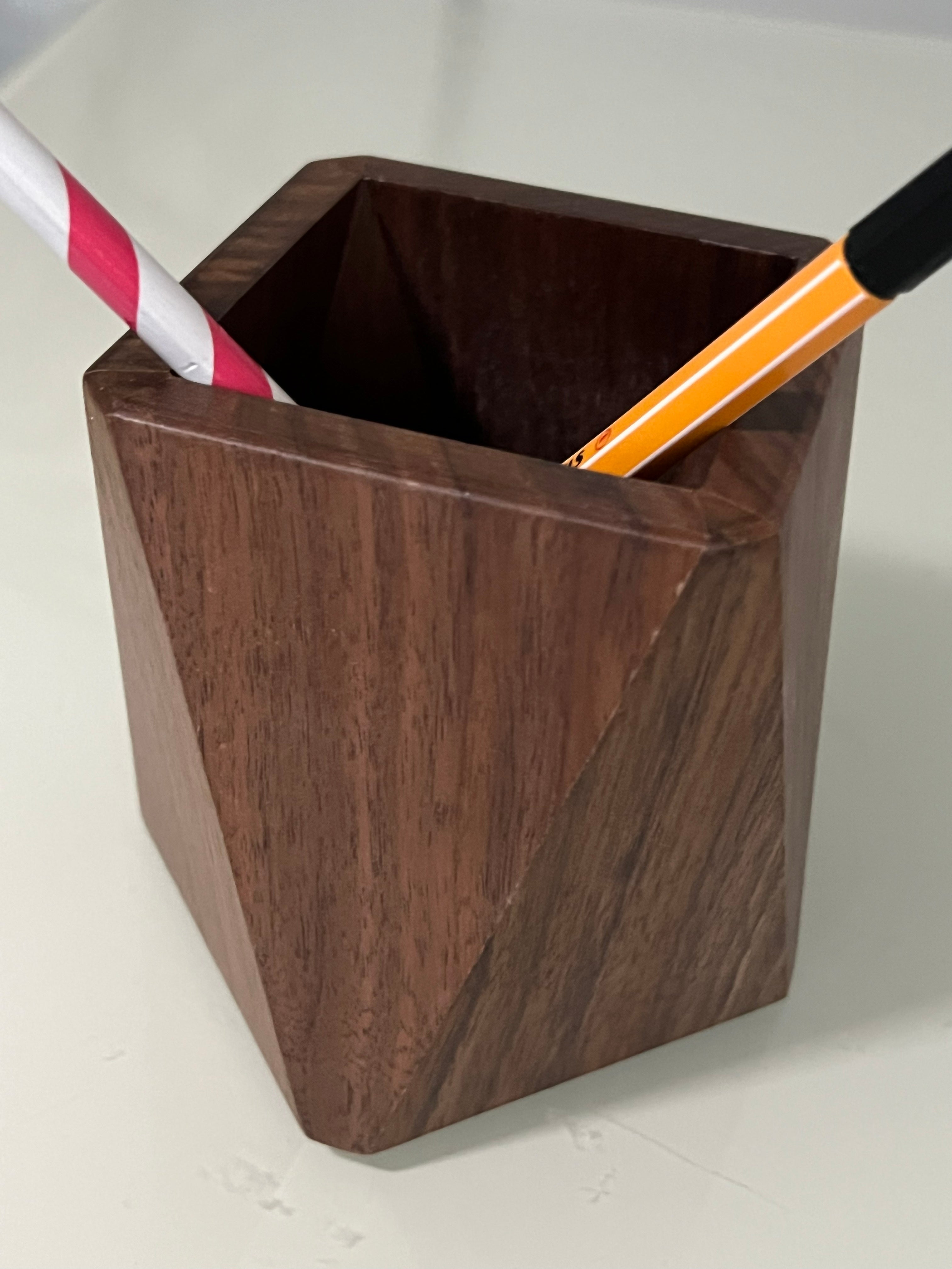 Personalised Wooden Pen Holder Solid Wood Desk Organizer, Laser Engraved Name or Logo, Minimalist Gift for Office or Home