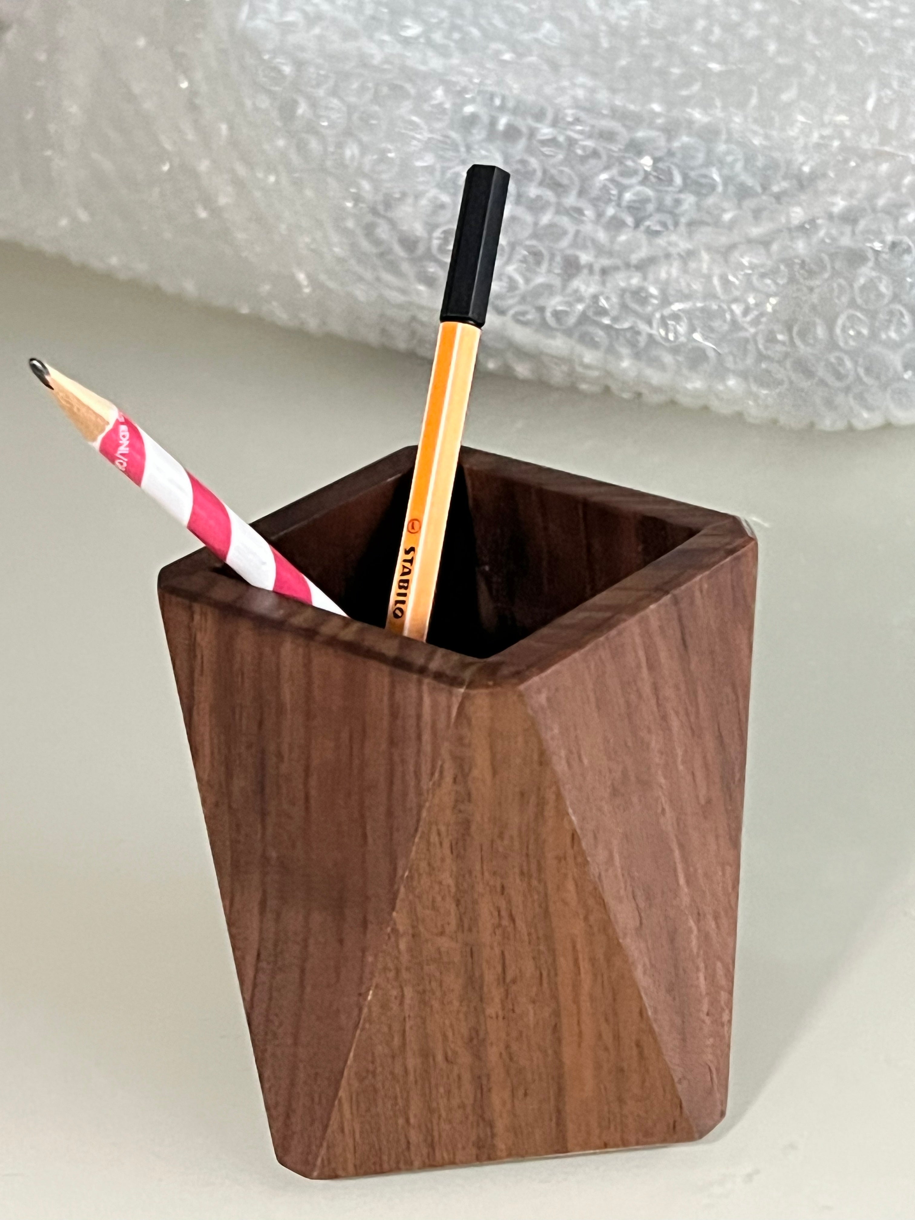 Personalised Wooden Pen Holder Solid Wood Desk Organizer, Laser Engraved Name or Logo, Minimalist Gift for Office or Home