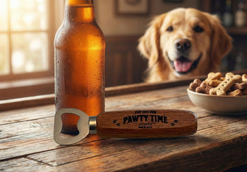 Pop One for Pawty Time – Funny Pet Bottle Opener with Name & Paw Prints