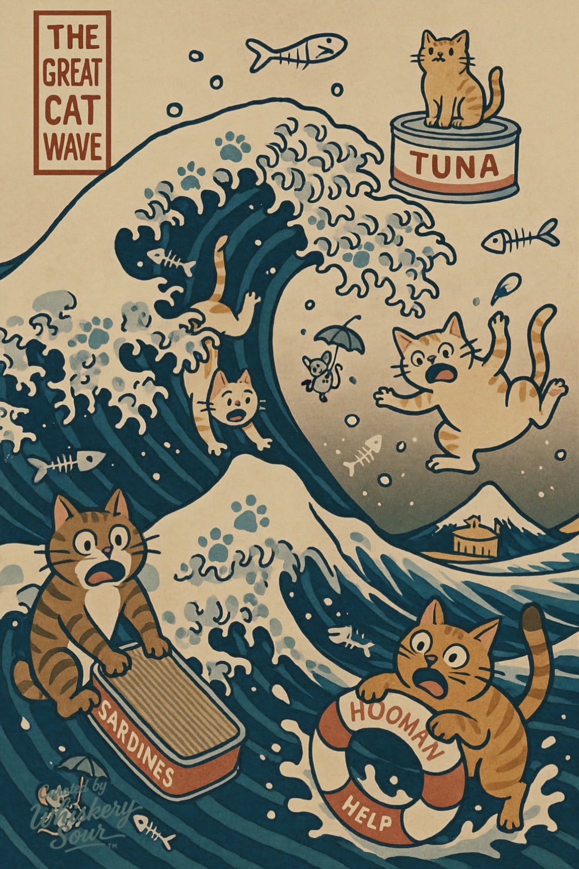 Cat Scratching Mat - The Great Cat Wave Japanese Art Sisal Pad | Natural Fibre | Whiskery Sour
