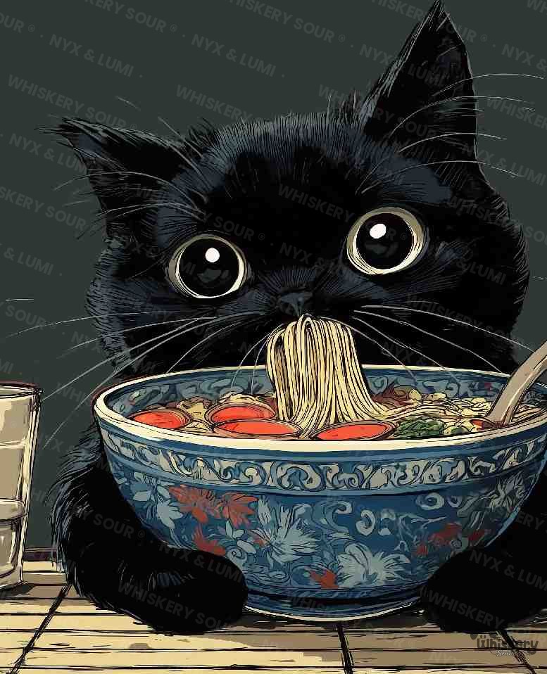 Neko Noodle Time — lo-fi ramen cat desk mat
