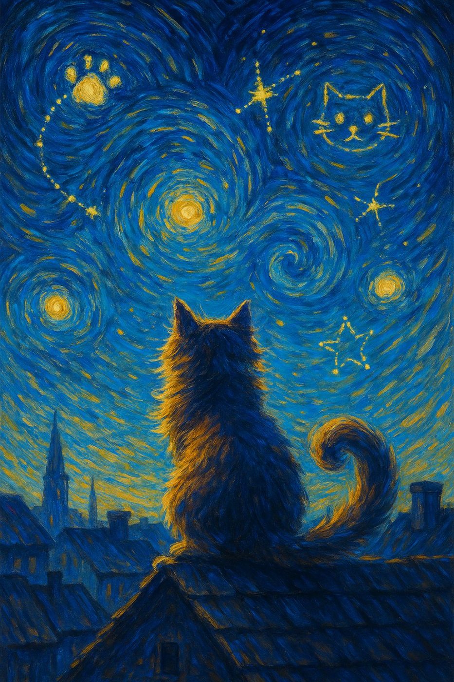 Starry Cat Night — original artwork by Jen C Yeo, 2025