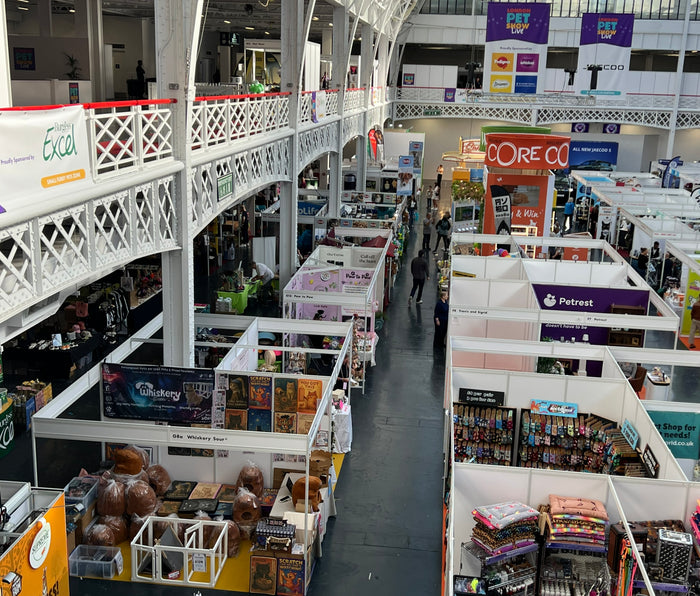 View over the London Pet Show Live hall at Olympia with the Whiskery Sour stand